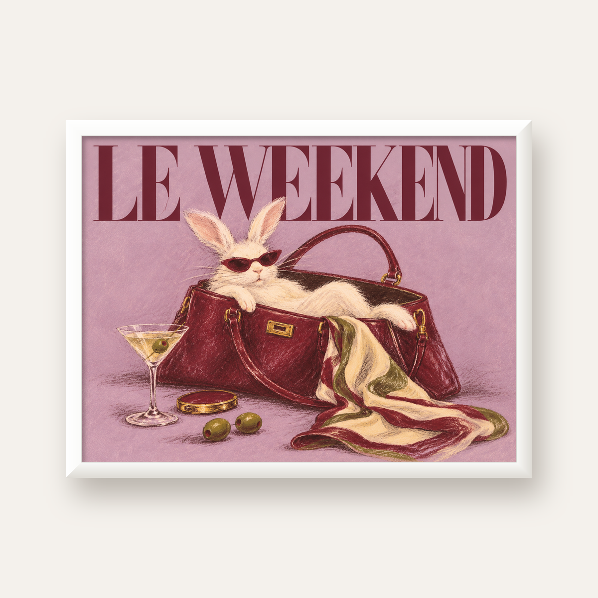Sofistike Tavşan ve Le Weekend Pastel Poster — beyaz çerçeveli yatay poster