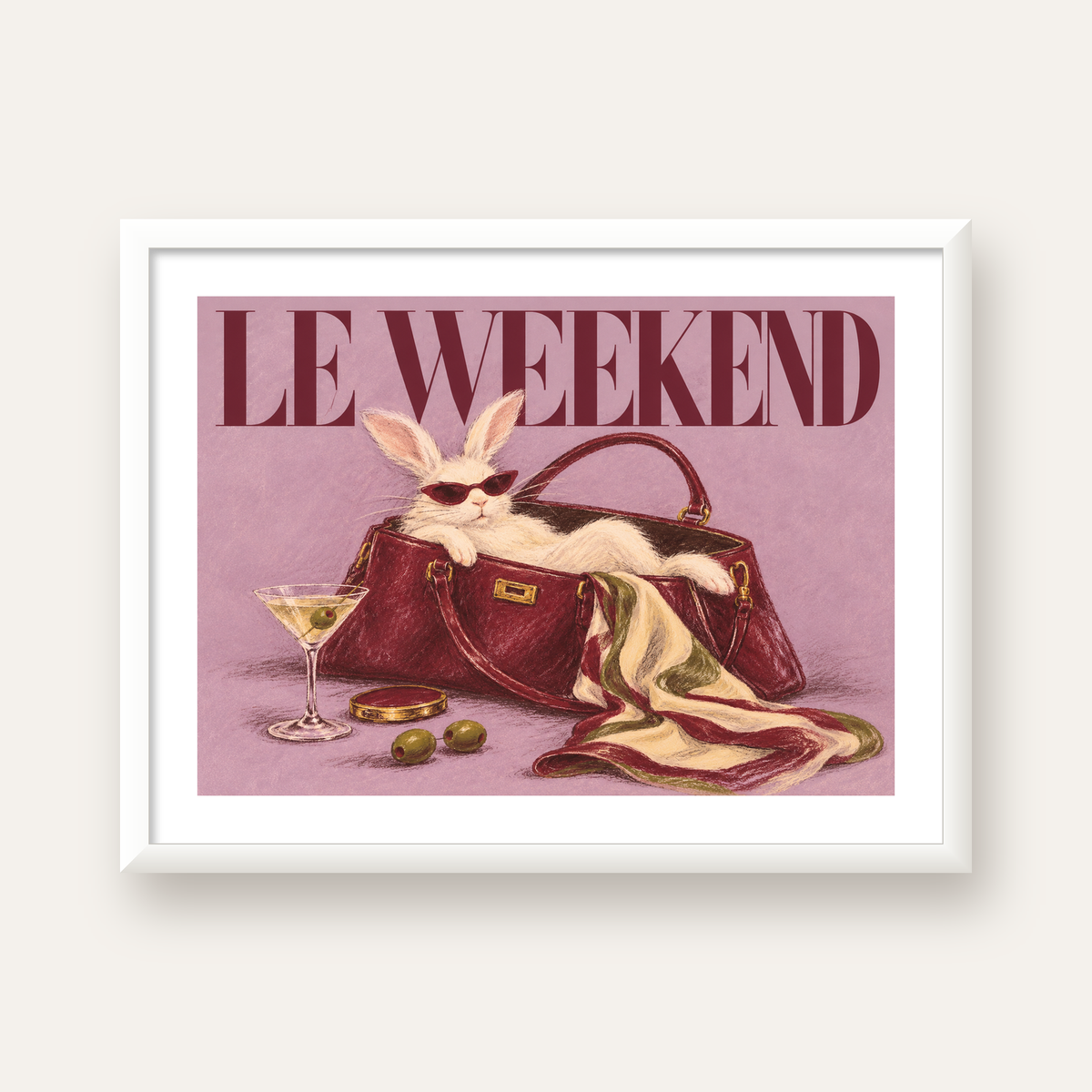 Sofistike Tavşan ve Le Weekend Pastel Poster — beyaz çerçeveli yatay poster