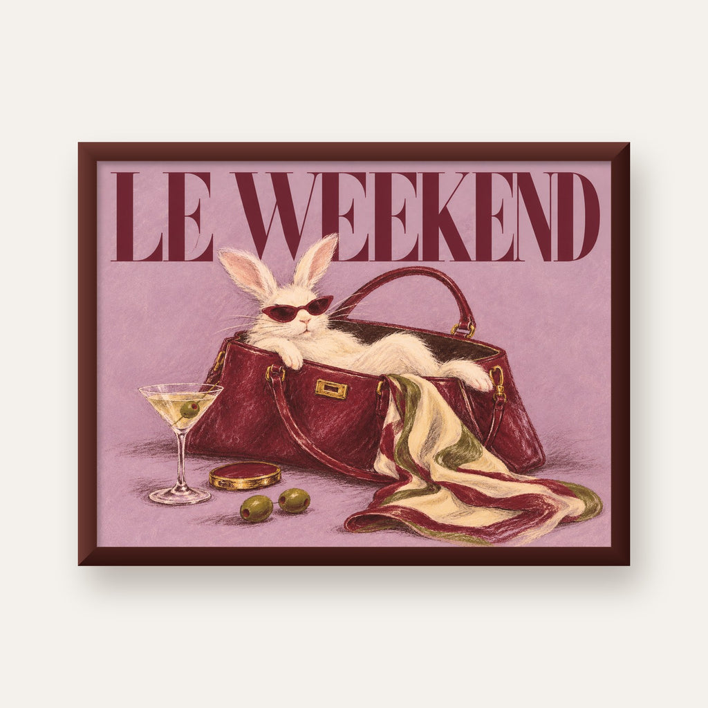 Sofistike Tavşan ve Le Weekend Pastel Poster — ceviz çerçeveli