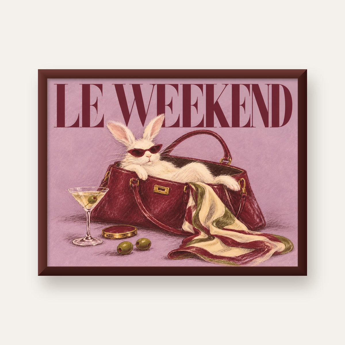 Sofistike Tavşan ve Le Weekend Pastel Poster — ceviz çerçeveli