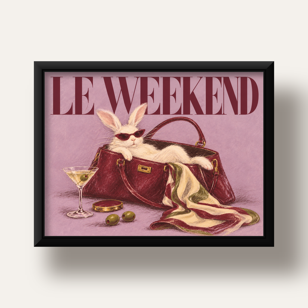 Sofistike Tavşan ve Le Weekend Pastel Poster — siyah derin çerçeveli