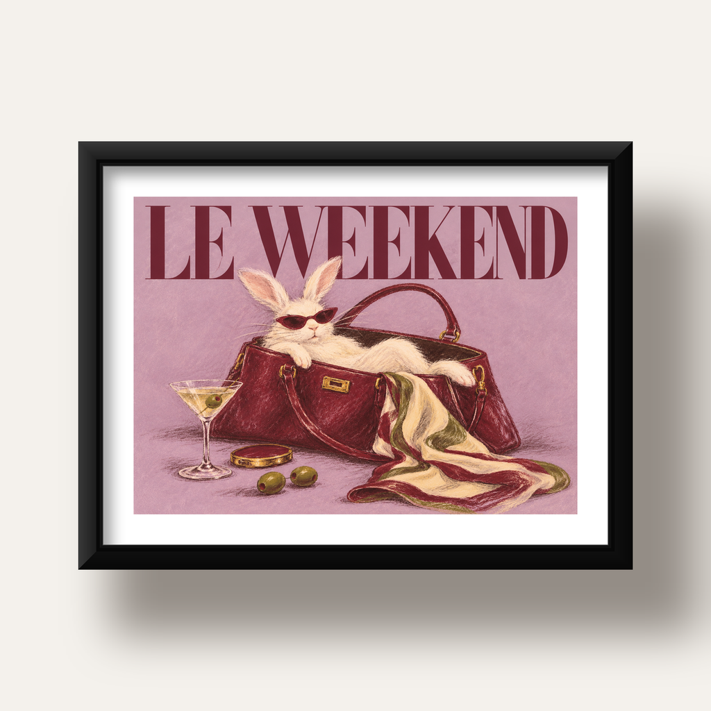 Sofistike Tavşan ve Le Weekend Pastel Poster — siyah derin çerçeveli paspartulu