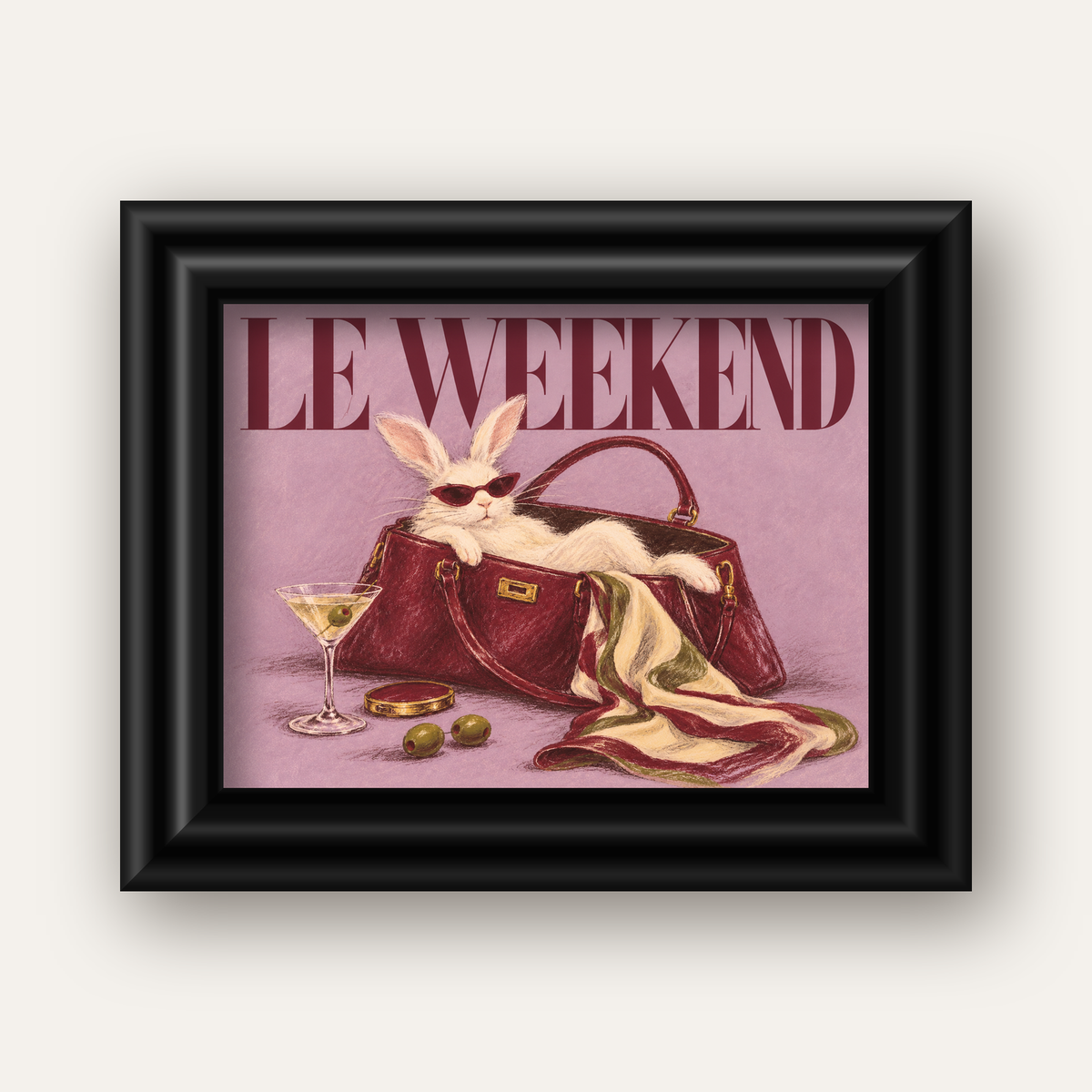 Sofistike Tavşan ve Le Weekend Pastel Poster — siyah galeri çerçeveli