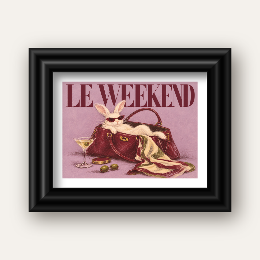Sofistike Tavşan ve Le Weekend Pastel Poster — siyah galeri çerçeveli paspartulu