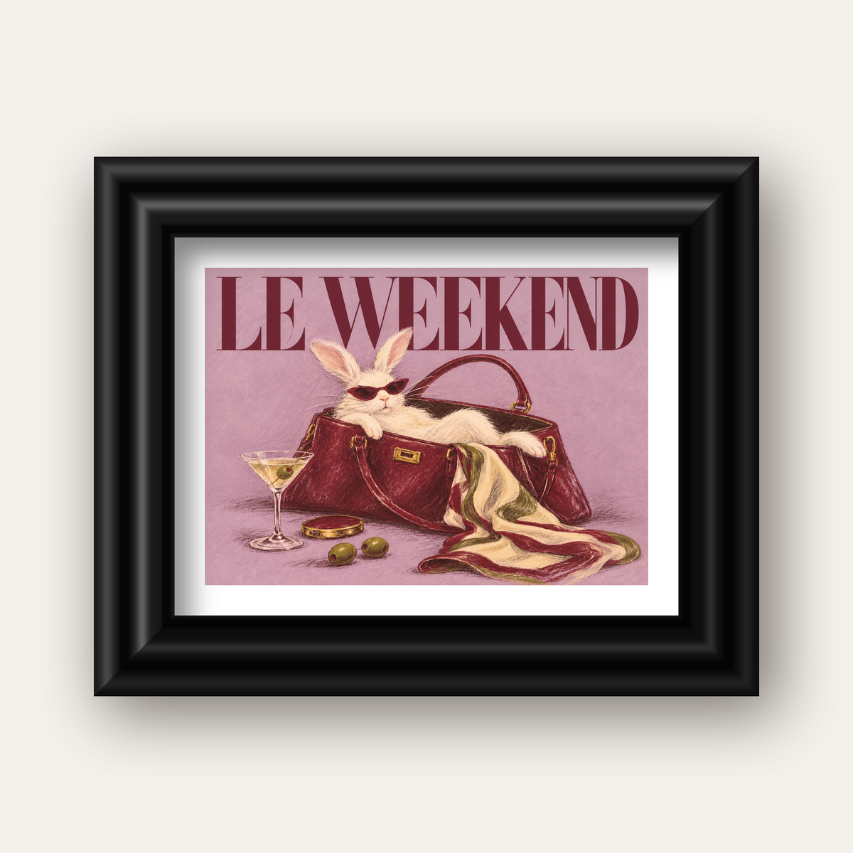 Sofistike Tavşan ve Le Weekend Pastel Poster — siyah galeri çerçeveli paspartulu