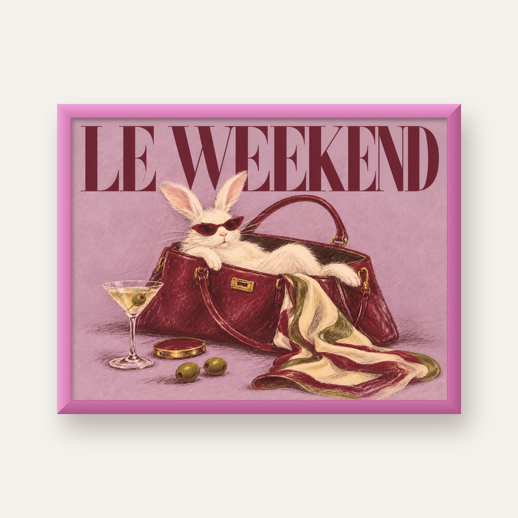 Sofistike Tavşan ve Le Weekend Pastel Poster — pembe çerçeveli