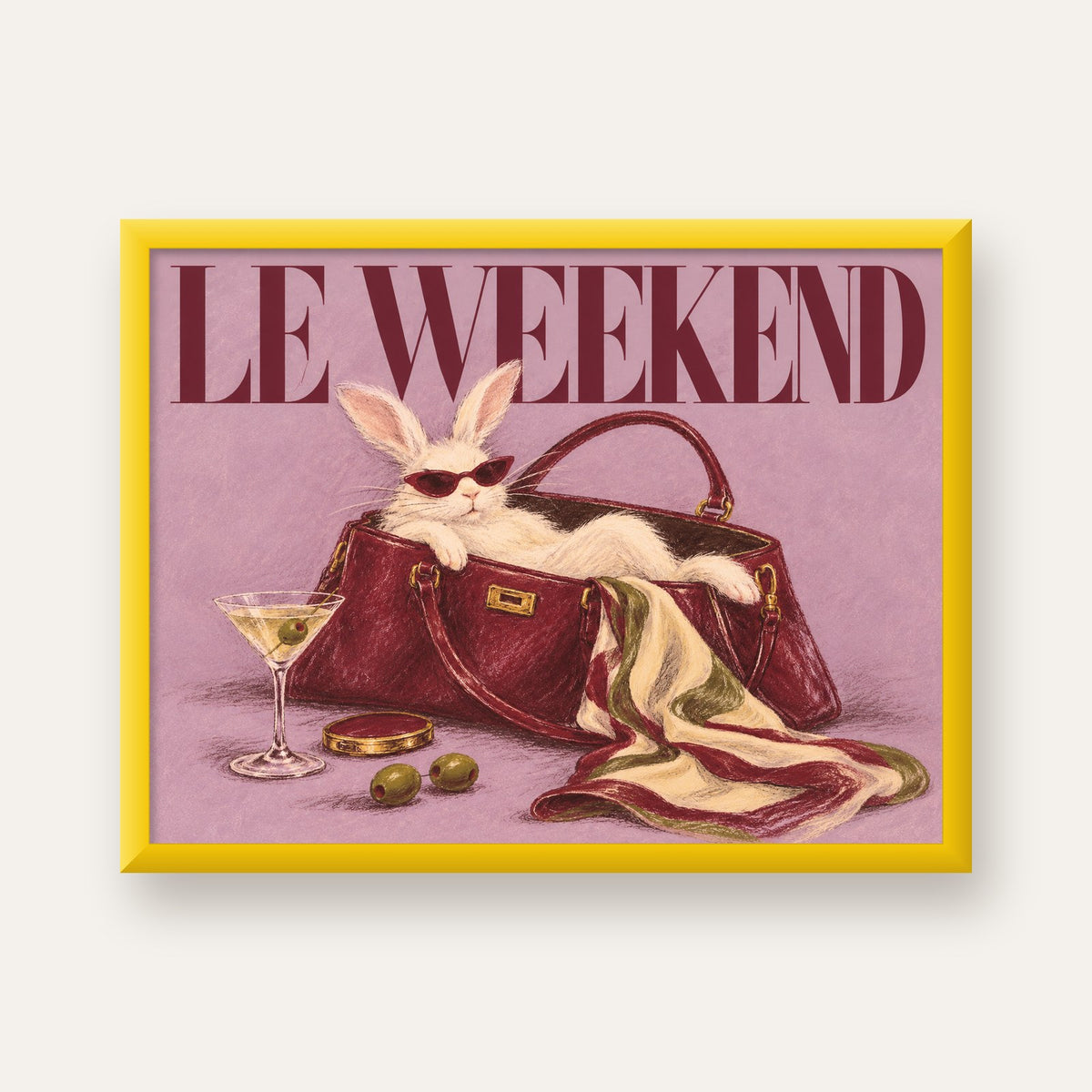 Sofistike Tavşan ve Le Weekend Pastel Poster — sarı çerçeveli