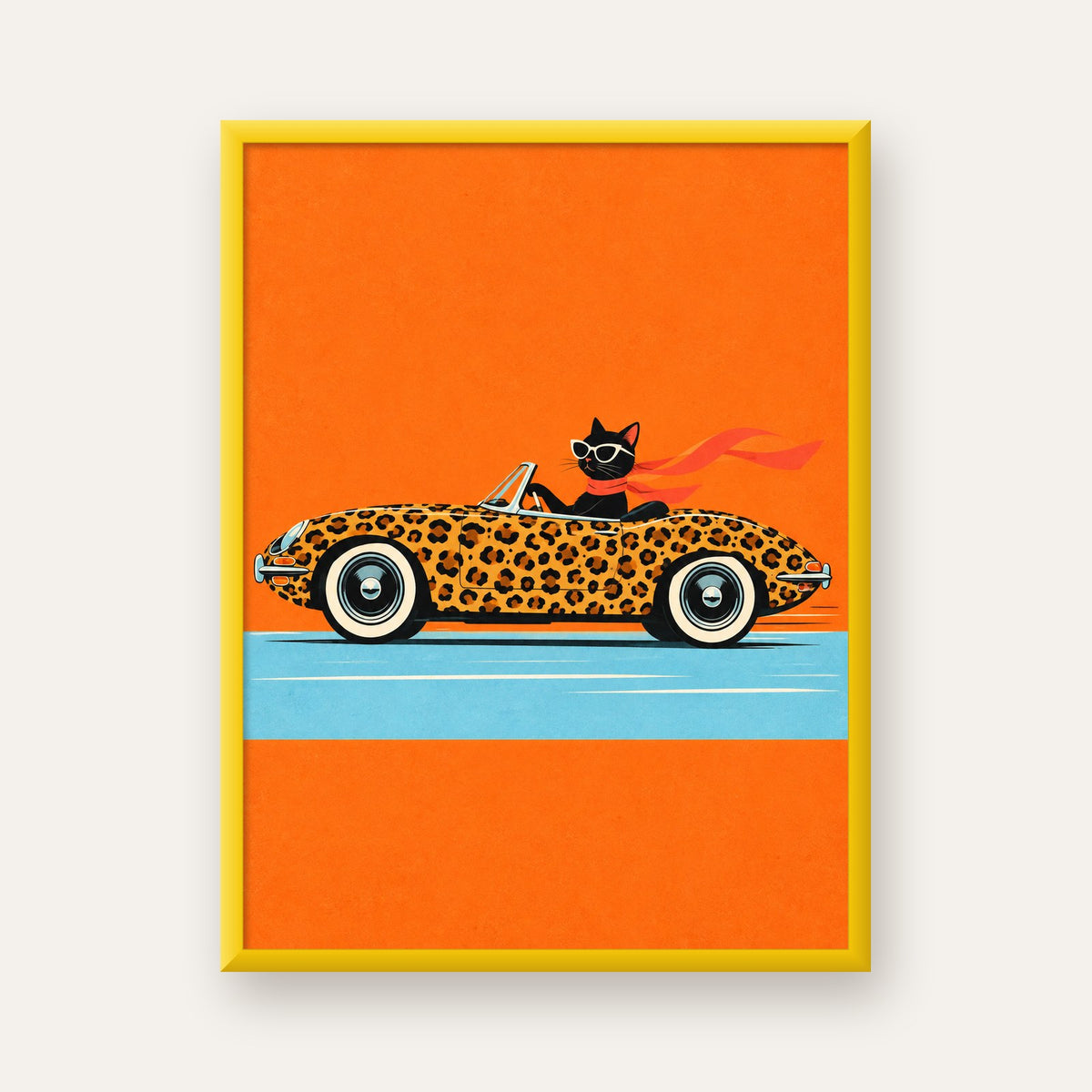 Leopar Arabalı Kara Kedi — sarı çerçeveli