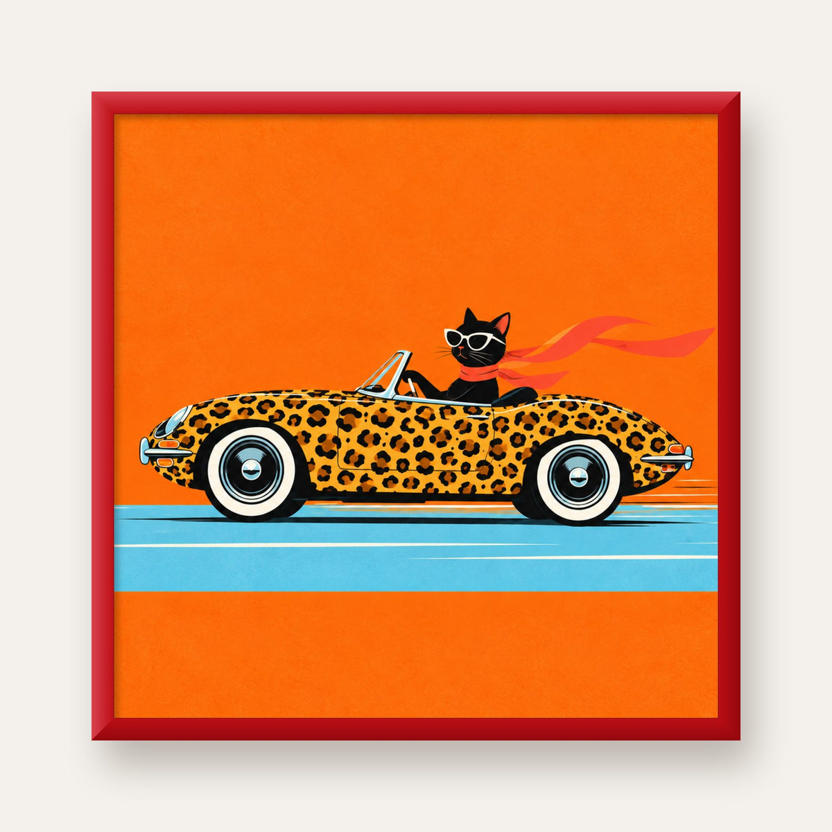 Leopar Arabalı Kara Kedi — kırmızı çerçeveli