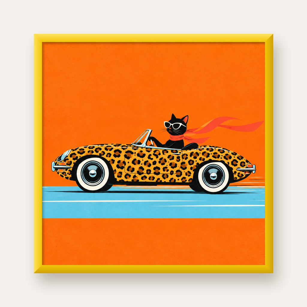 Leopar Arabalı Kara Kedi — sarı çerçeveli