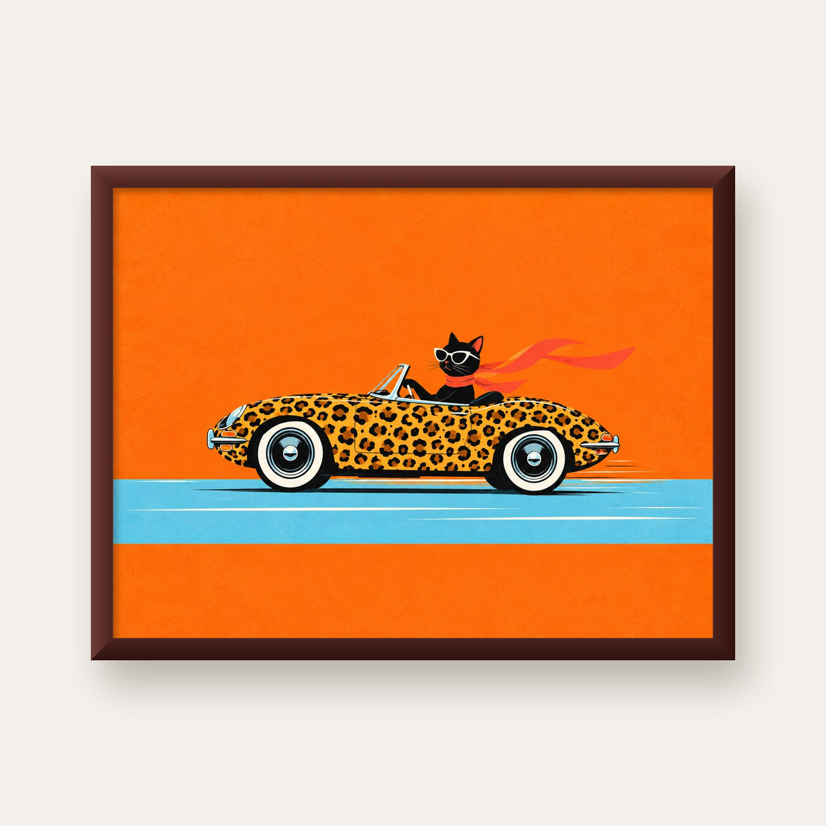 Leopar Arabalı Kara Kedi — ceviz çerçeveli