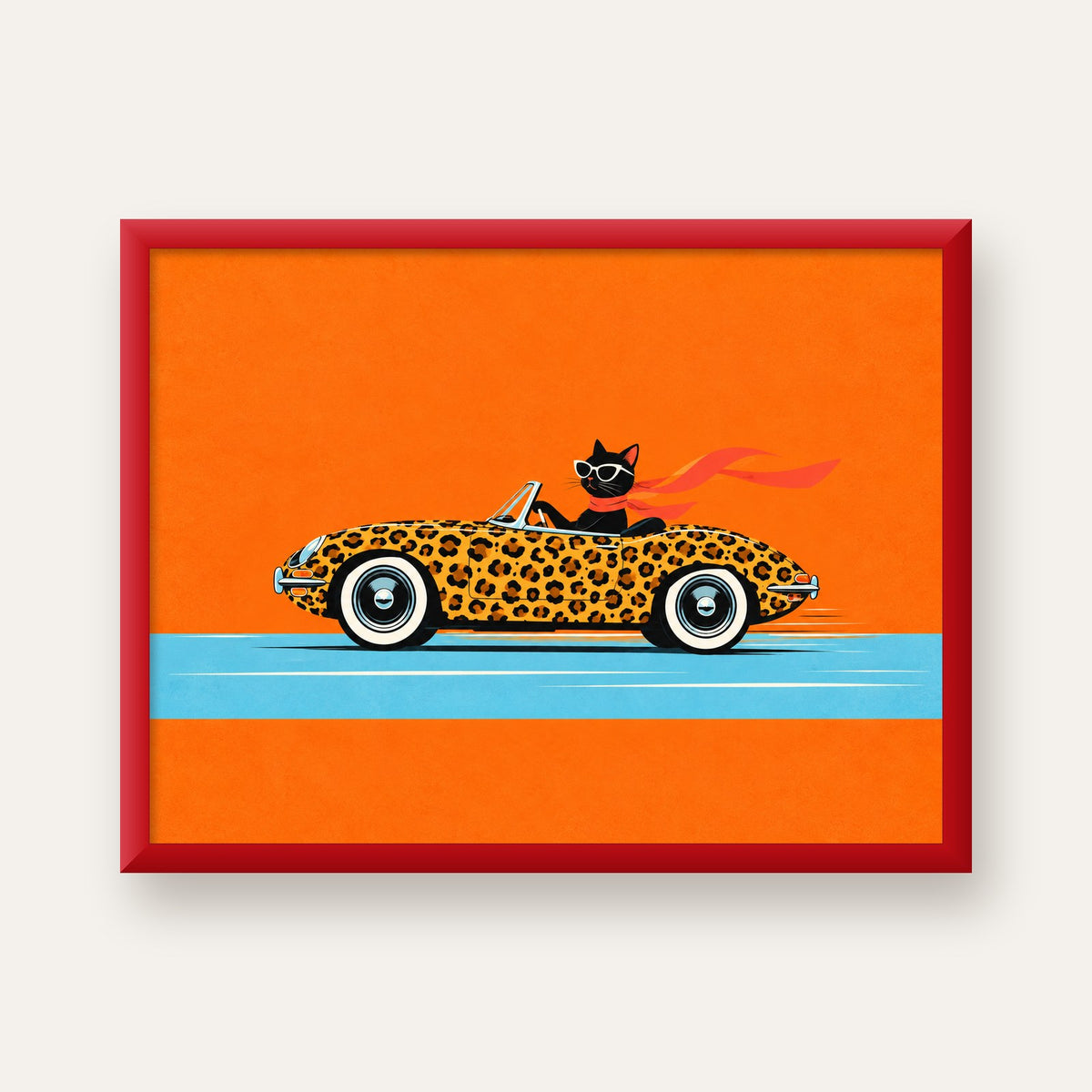 Leopar Arabalı Kara Kedi — kırmızı çerçeveli