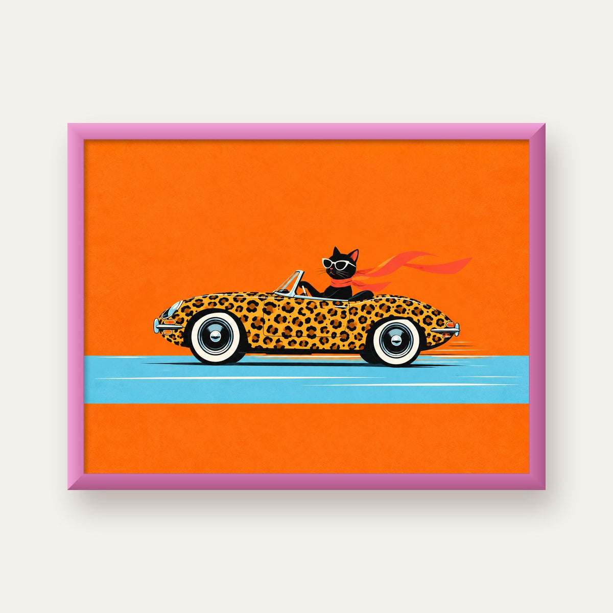 Leopar Arabalı Kara Kedi — pembe çerçeveli