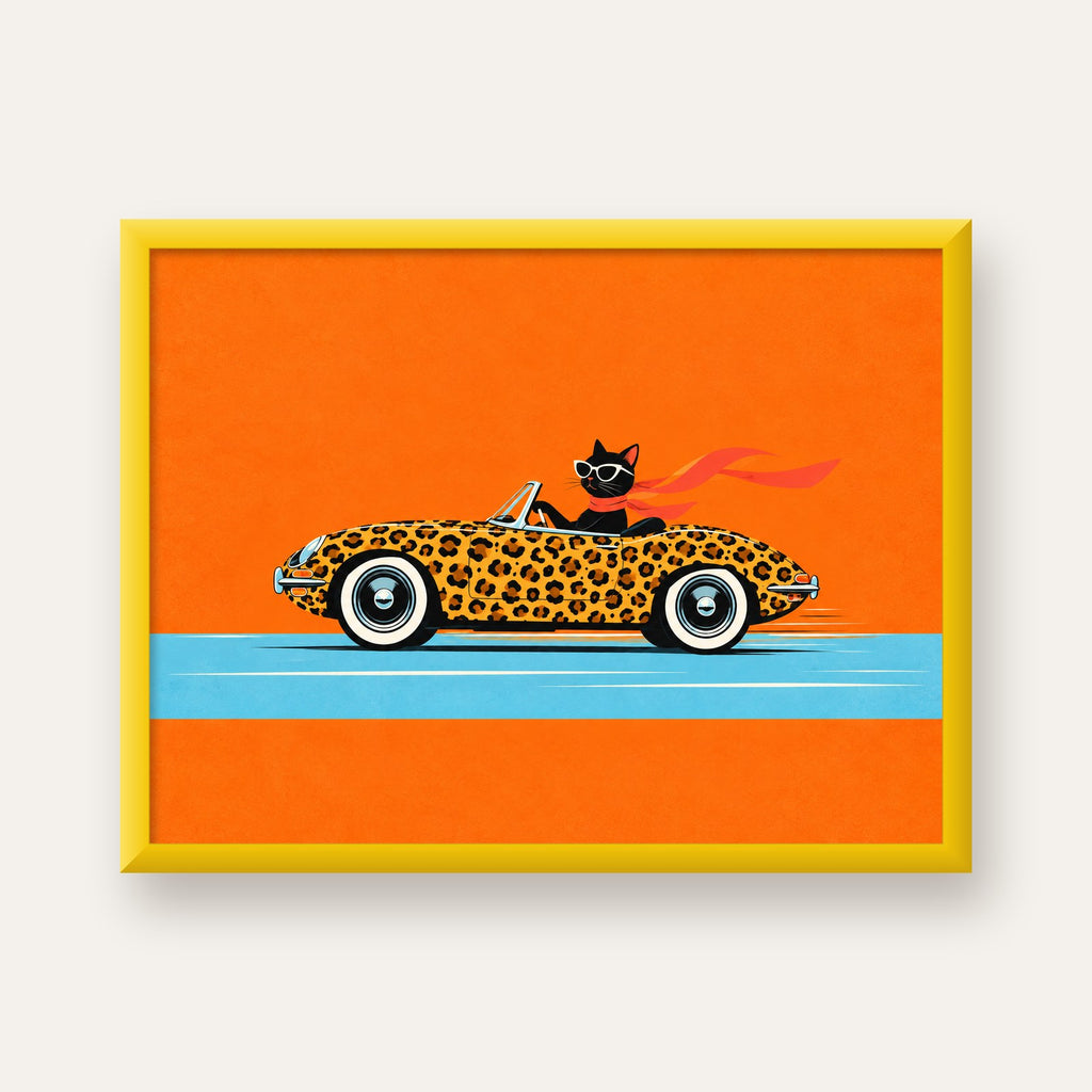 Leopar Arabalı Kara Kedi — sarı çerçeveli