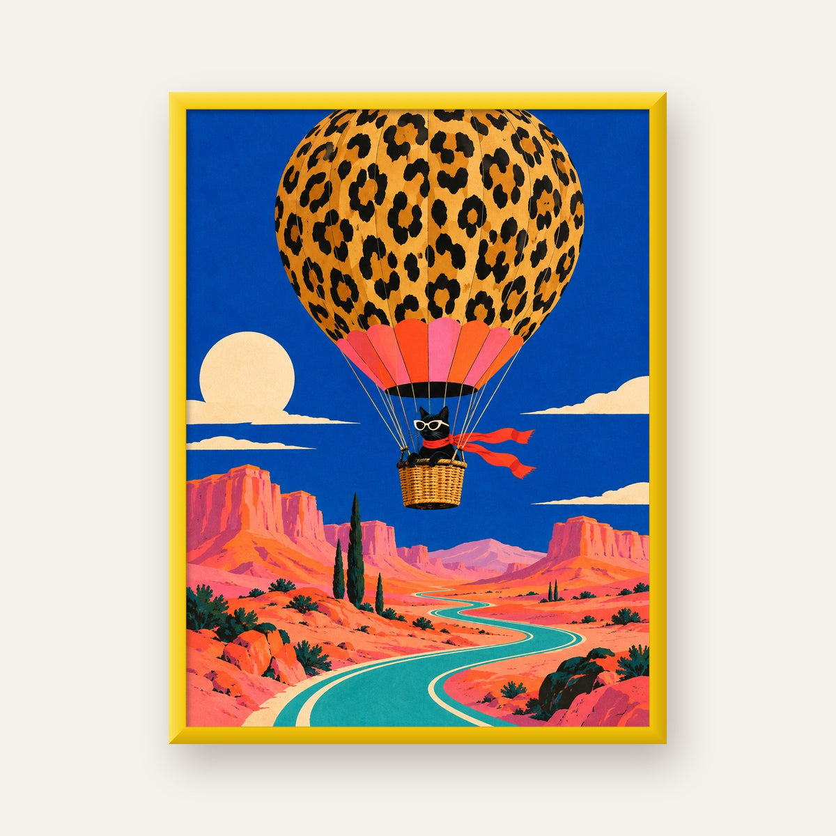 Leopar Balonla Uçan Kara Kedi — sarı çerçeveli