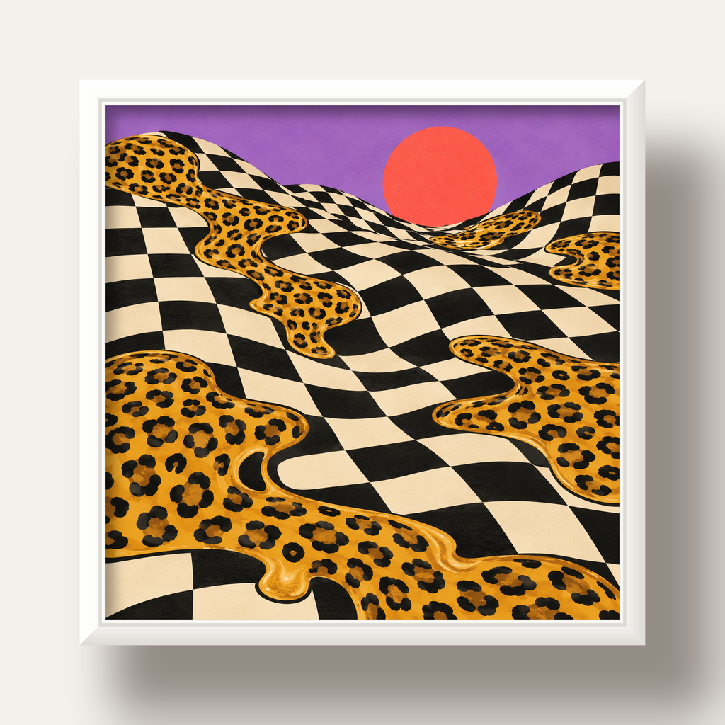 Eriyen Leopar Desenli Sürreal Peyzaj Poster - Modern Dekor — beyaz derin çerçeveli