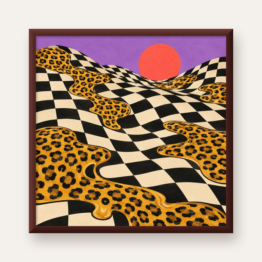 Eriyen Leopar Desenli Sürreal Peyzaj Poster - Modern Dekor — ceviz çerçeveli