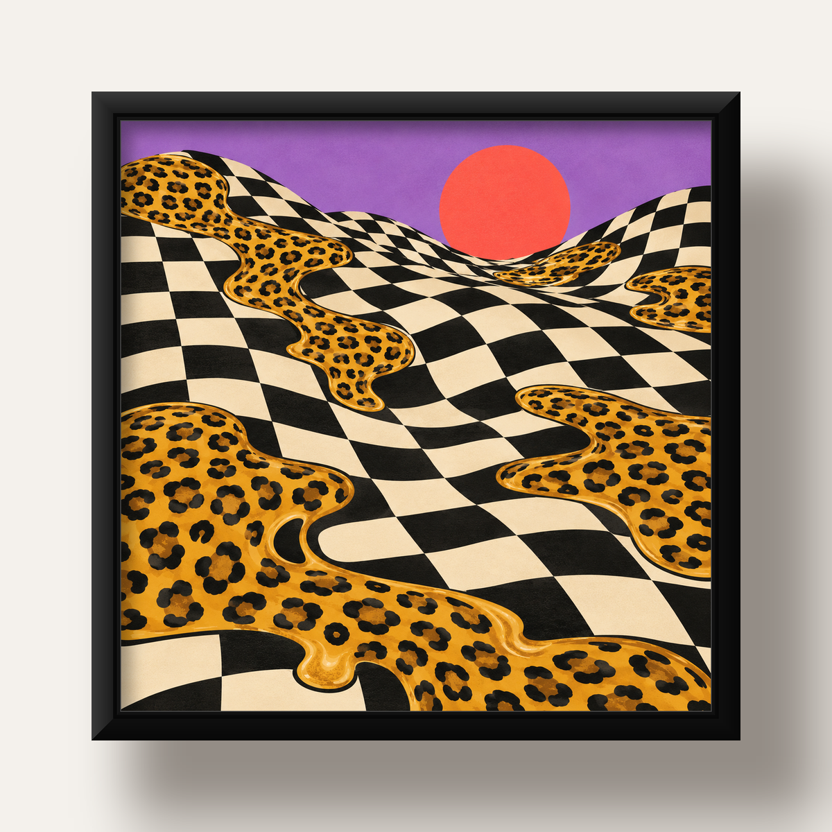 Eriyen Leopar Desenli Sürreal Peyzaj Poster - Modern Dekor — siyah derin çerçeveli