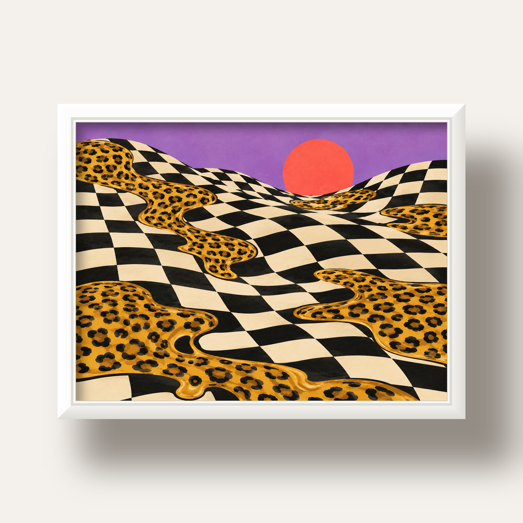 Eriyen Leopar Desenli Sürreal Peyzaj Poster - Modern Dekor — beyaz derin çerçeveli