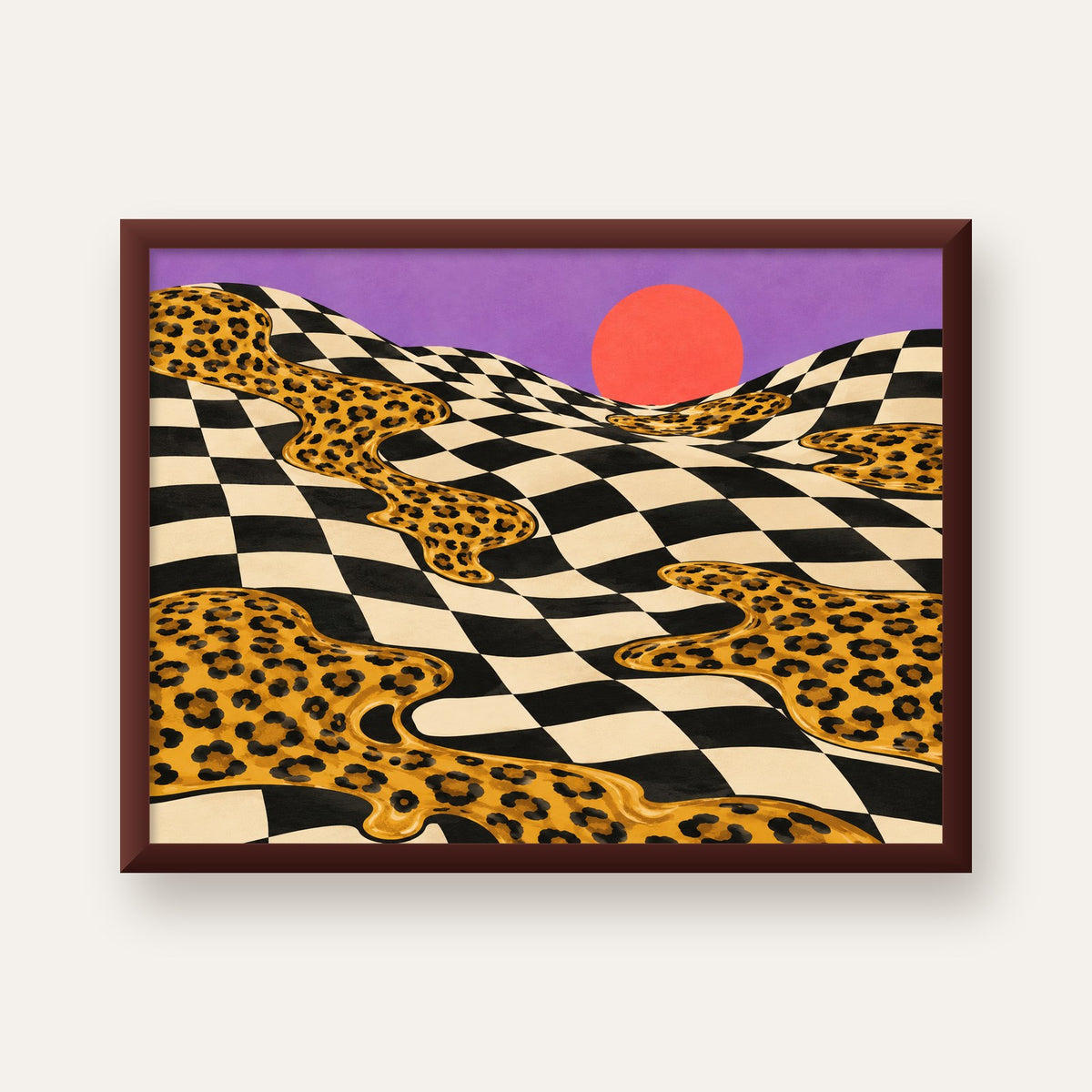 Eriyen Leopar Desenli Sürreal Peyzaj Poster - Modern Dekor — ceviz çerçeveli