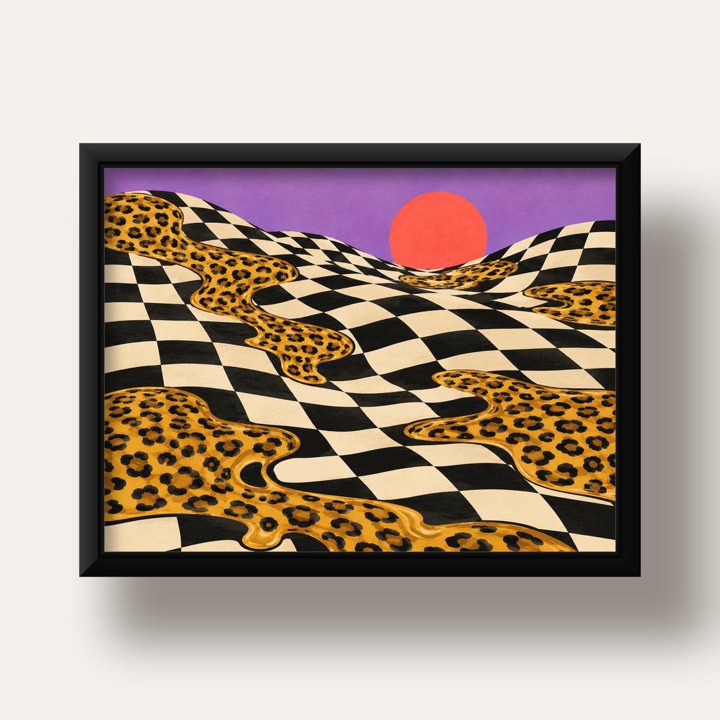 Eriyen Leopar Desenli Sürreal Peyzaj Poster - Modern Dekor — siyah derin çerçeveli