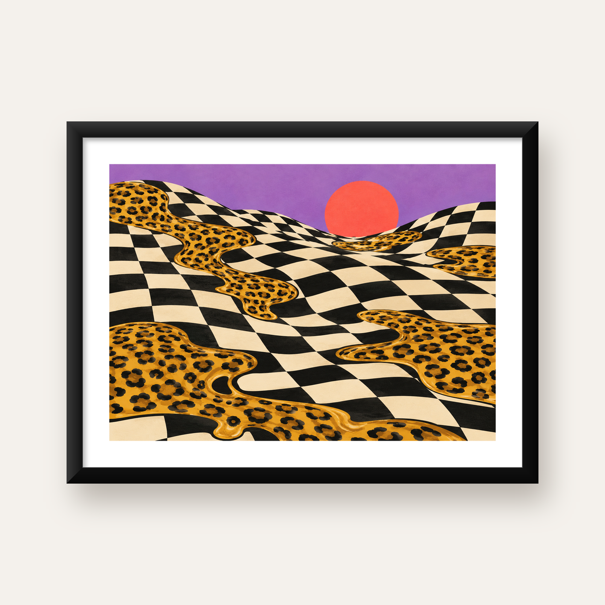 Eriyen Leopar Desenli Sürreal Peyzaj Poster - Modern Dekor — Yatay baskı, beyaz paspartulu