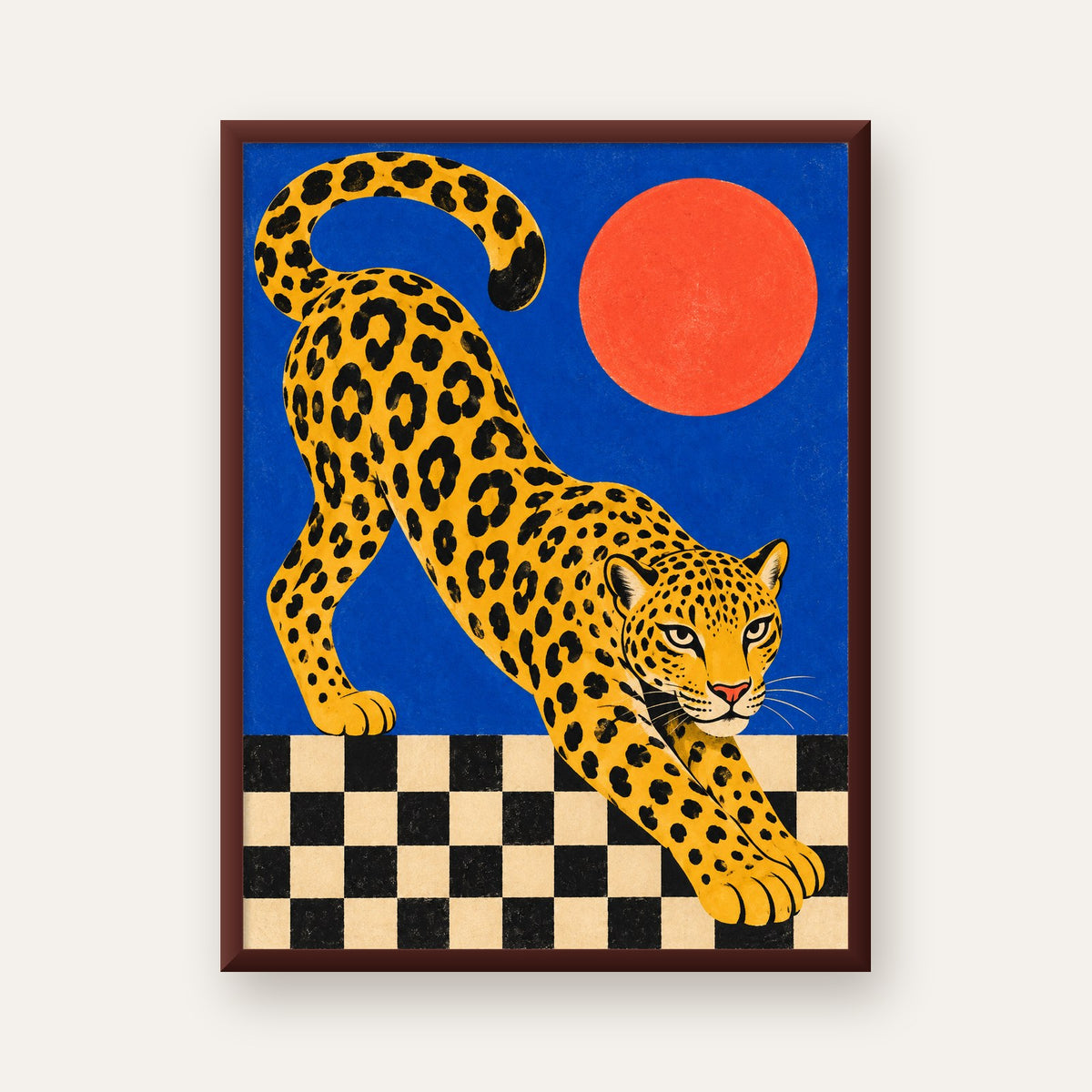 Leopar ve Geometrik Desenli Modern Sanat Poster — ceviz çerçeveli