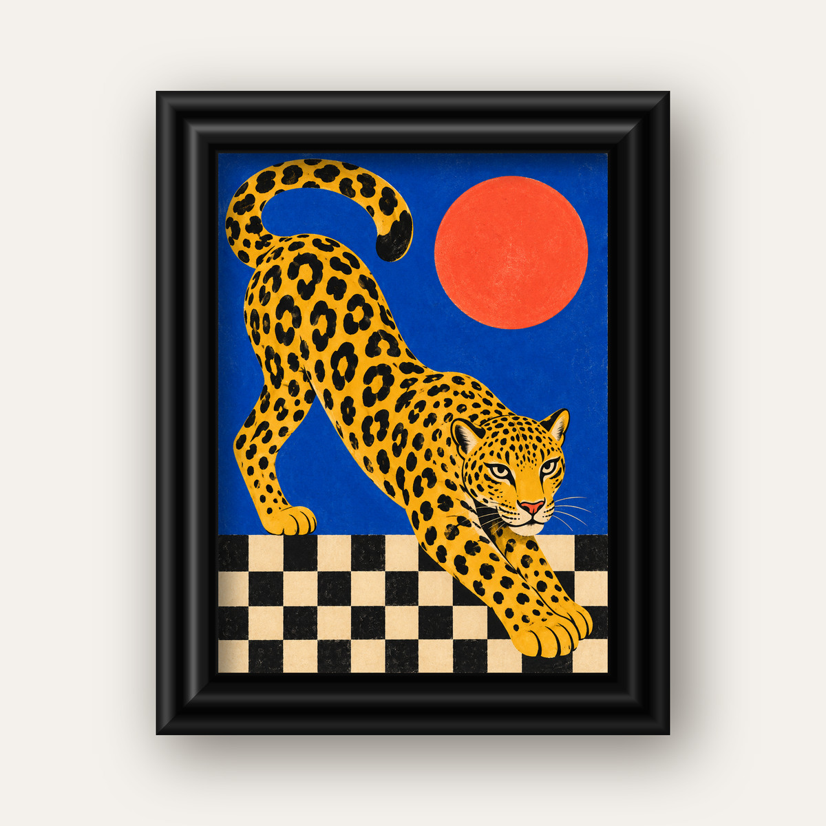 Leopar ve Geometrik Desenli Modern Sanat Poster — siyah galeri çerçeveli