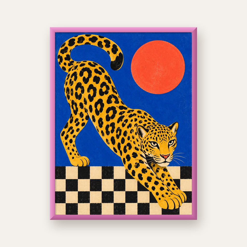 Leopar ve Geometrik Desenli Modern Sanat Poster — pembe çerçeveli