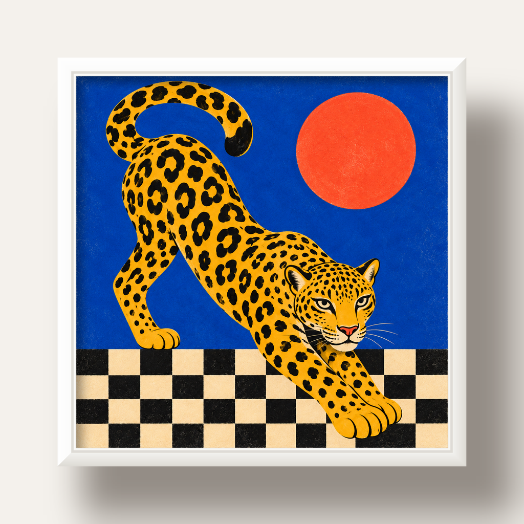 Leopar ve Geometrik Desenli Modern Sanat Poster — beyaz derin çerçeveli