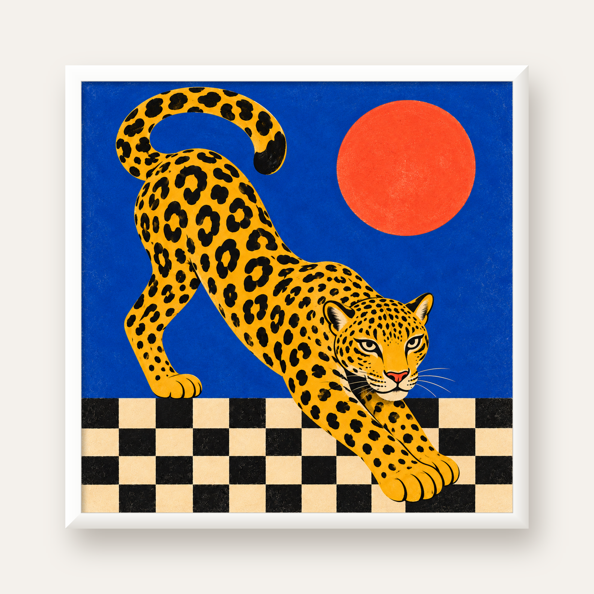 Leopar ve Geometrik Desenli Modern Sanat Poster — beyaz çerçeveli kare poster