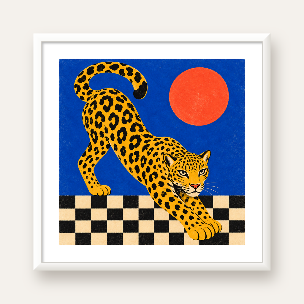 Leopar ve Geometrik Desenli Modern Sanat Poster — beyaz çerçeveli kare poster