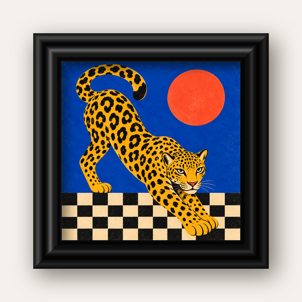 Leopar ve Geometrik Desenli Modern Sanat Poster — siyah galeri çerçeveli