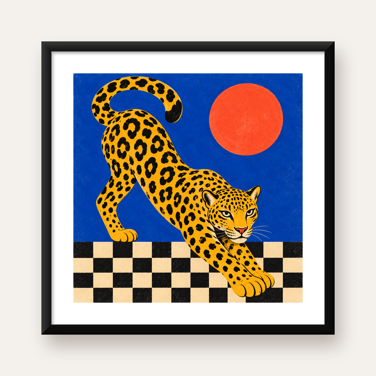 Leopar ve Geometrik Desenli Modern Sanat Poster — Kare baskı, beyaz paspartulu