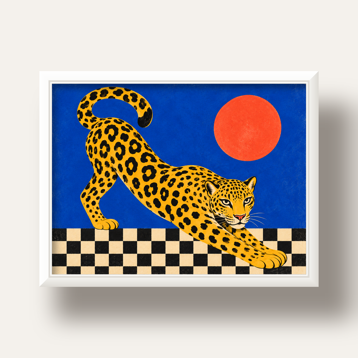 Leopar ve Geometrik Desenli Modern Sanat Poster — beyaz derin çerçeveli