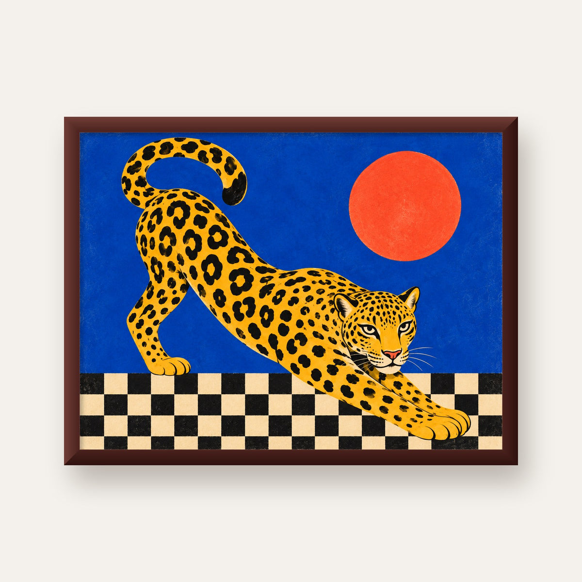 Leopar ve Geometrik Desenli Modern Sanat Poster — ceviz çerçeveli
