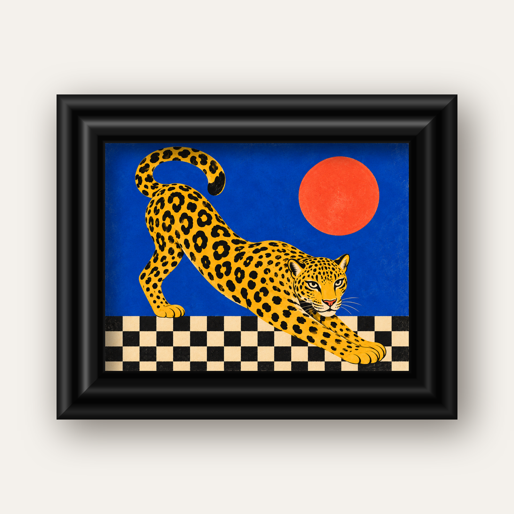 Leopar ve Geometrik Desenli Modern Sanat Poster — siyah galeri çerçeveli