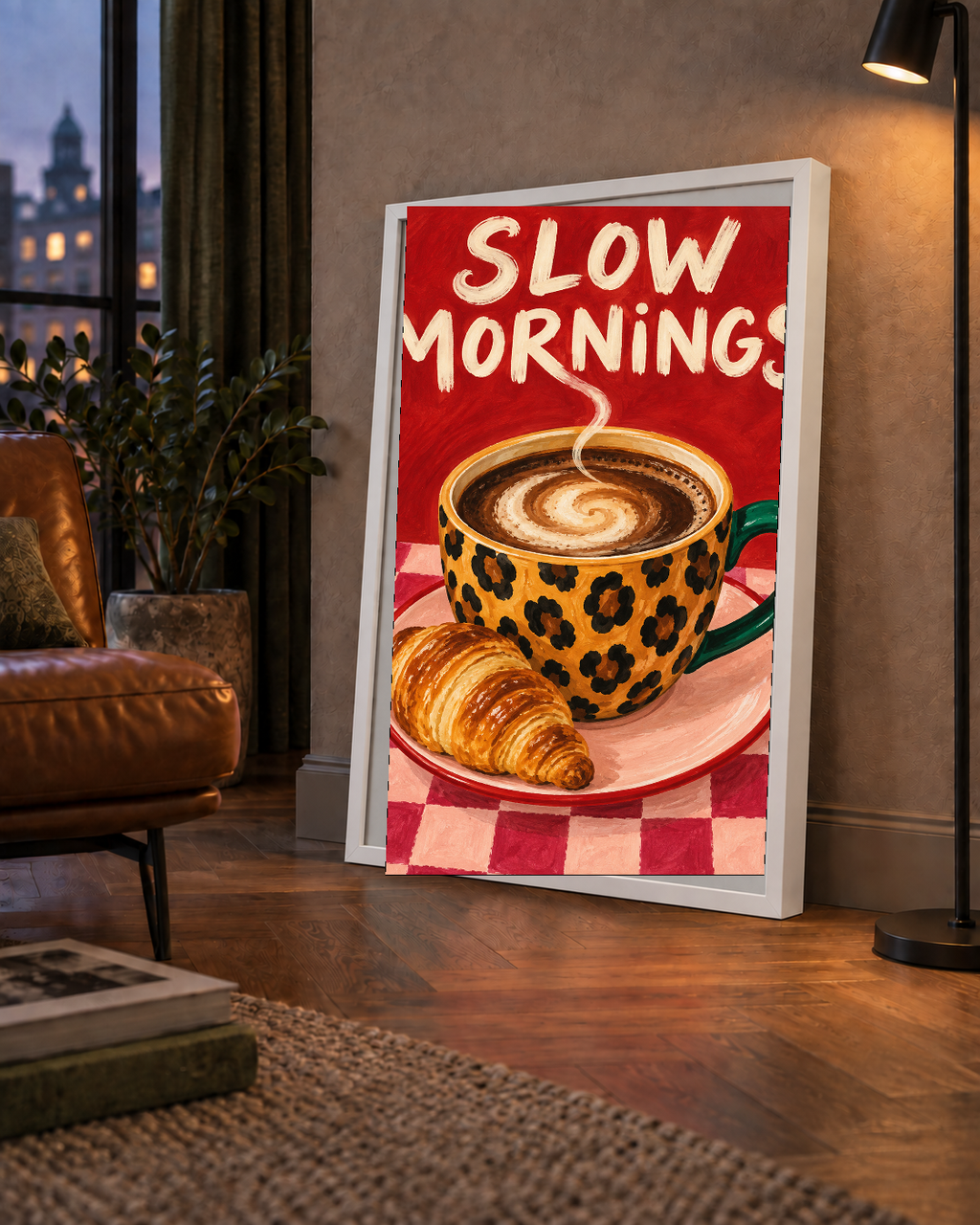 Kahve ve Kruvasan Sabahi Poster – SLOW MORNINGS Sanat Baskisi