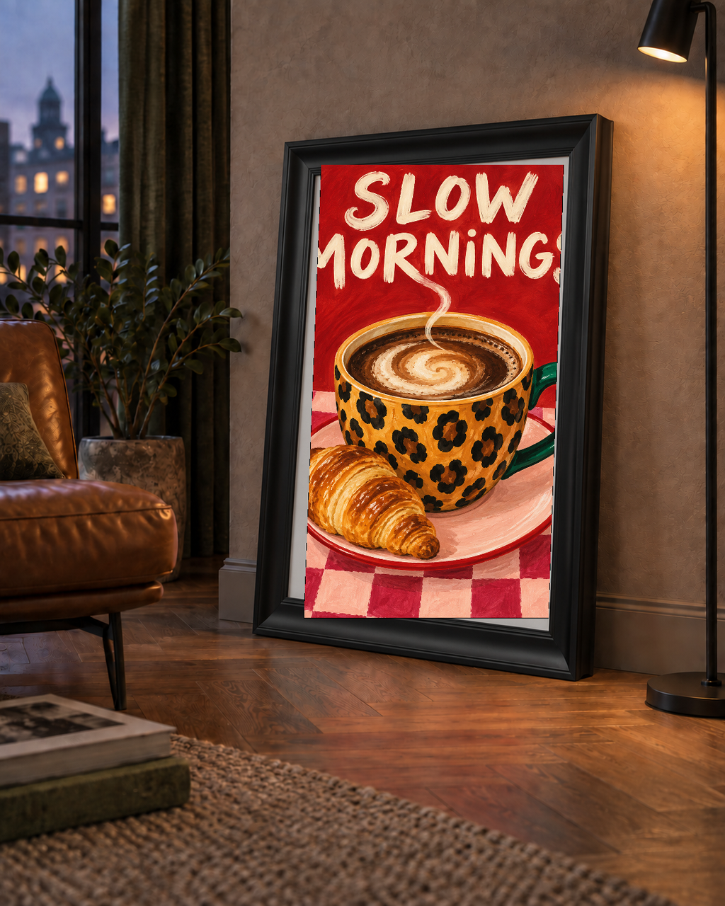Kahve ve Kruvasan Sabahi Poster – SLOW MORNINGS Sanat Baskisi