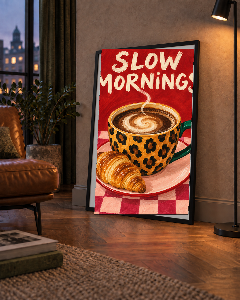 Kahve ve Kruvasan Sabahi Poster – SLOW MORNINGS Sanat Baskisi
