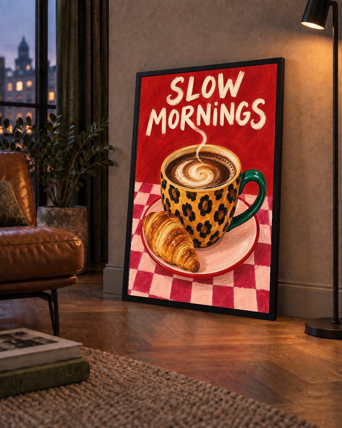 Kahve ve Kruvasan Sabahi Poster – SLOW MORNINGS Sanat Baskisi