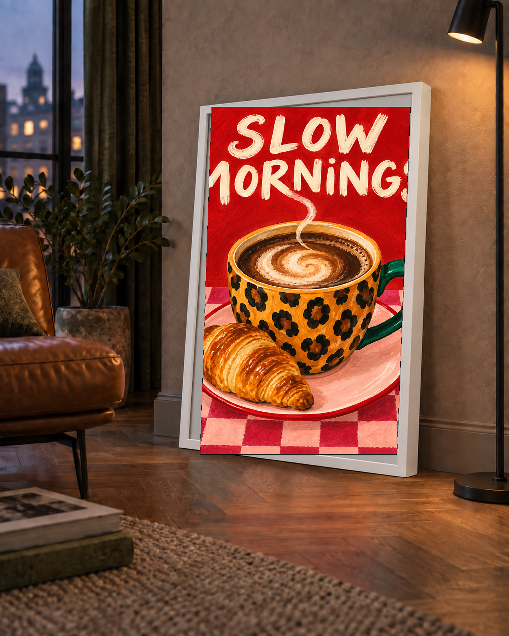 Kahve ve Kruvasan Sabahi Poster – SLOW MORNINGS Sanat Baskisi