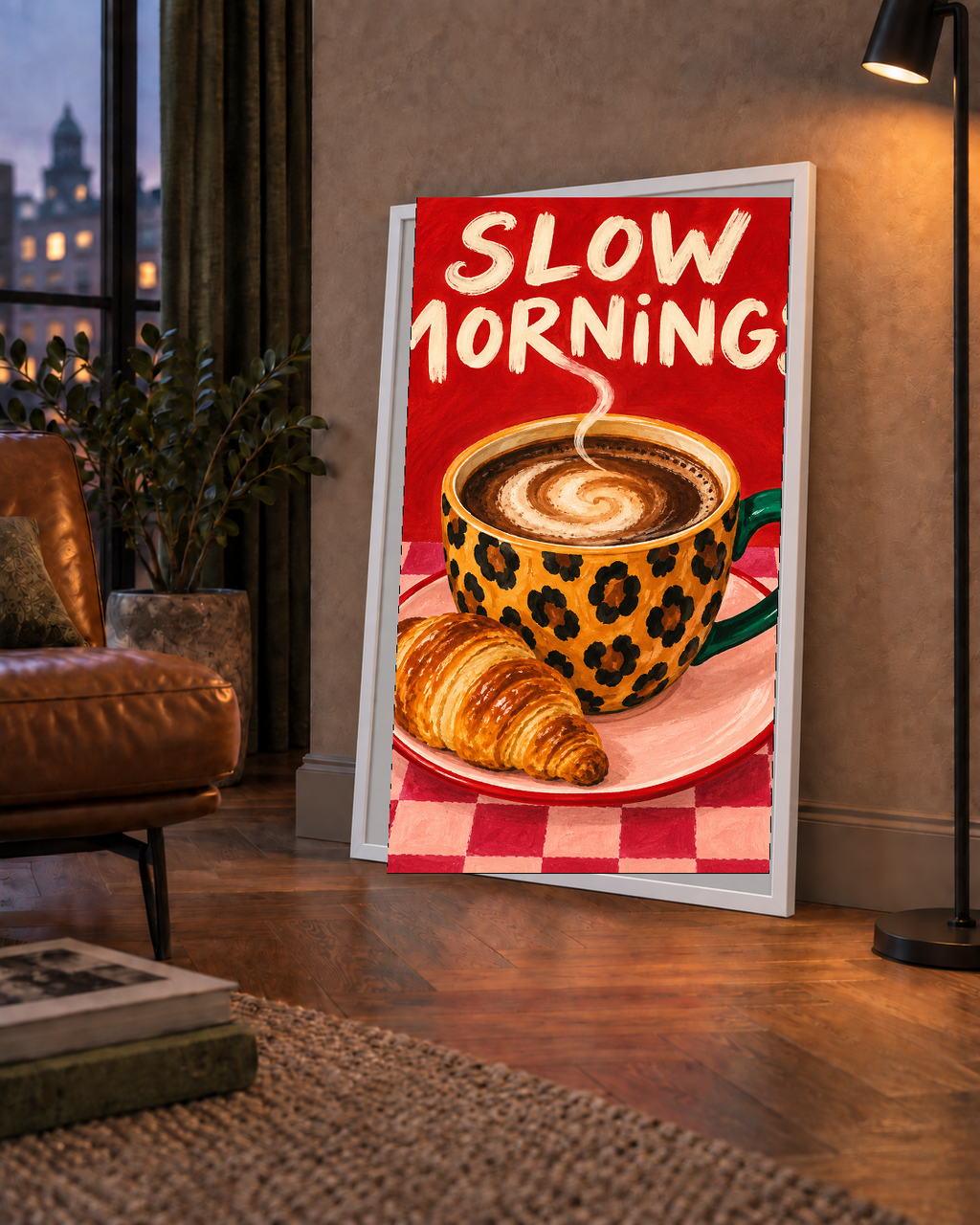 Kahve ve Kruvasan Sabahi Poster – SLOW MORNINGS Sanat Baskisi