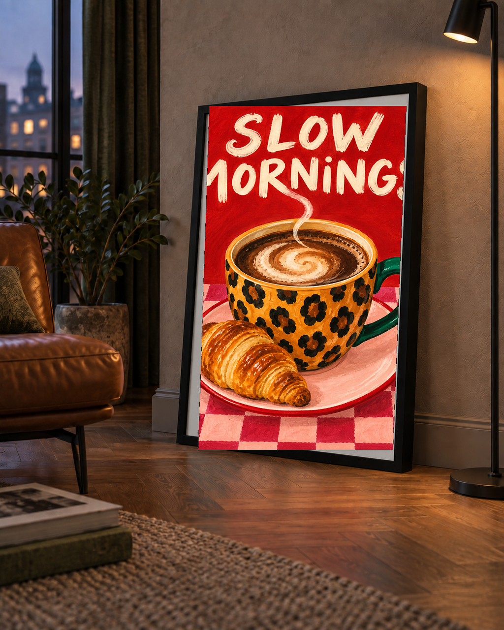 Kahve ve Kruvasan Sabahi Poster – SLOW MORNINGS Sanat Baskisi
