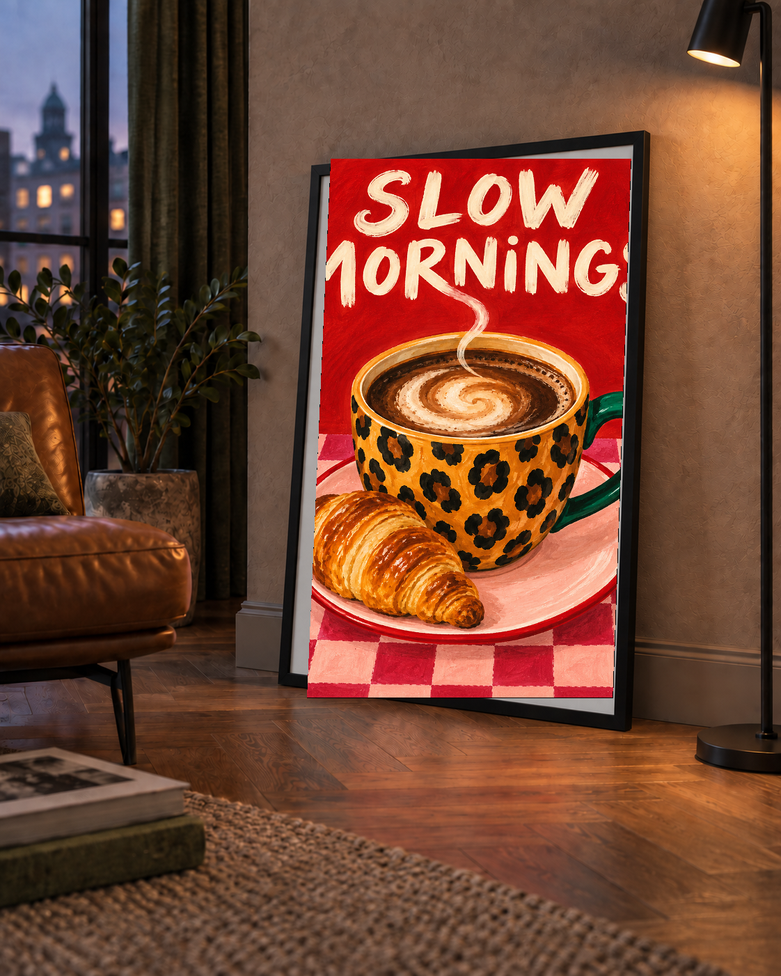 Kahve ve Kruvasan Sabahi Poster – SLOW MORNINGS Sanat Baskisi