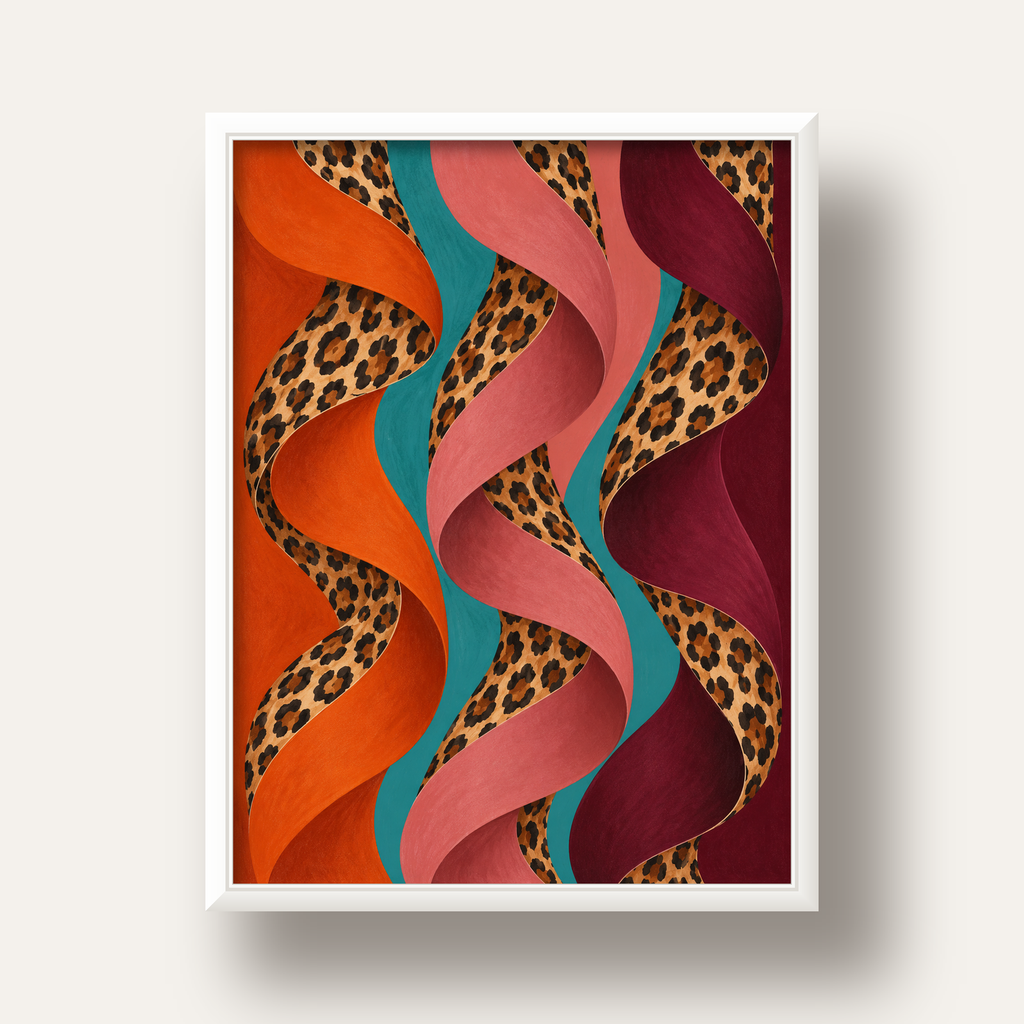 Leopar Desenli Soyut Şeritler Dijital Poster — beyaz derin çerçeveli