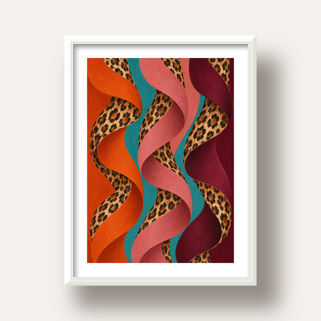 Leopar Desenli Soyut Şeritler Dijital Poster — beyaz derin çerçeveli paspartulu