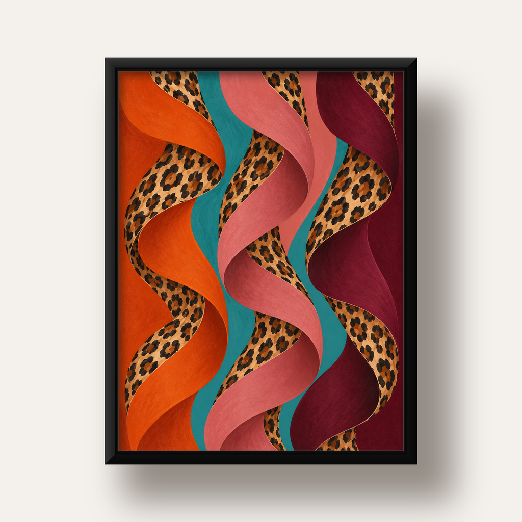 Leopar Desenli Soyut Şeritler Dijital Poster — siyah derin çerçeveli