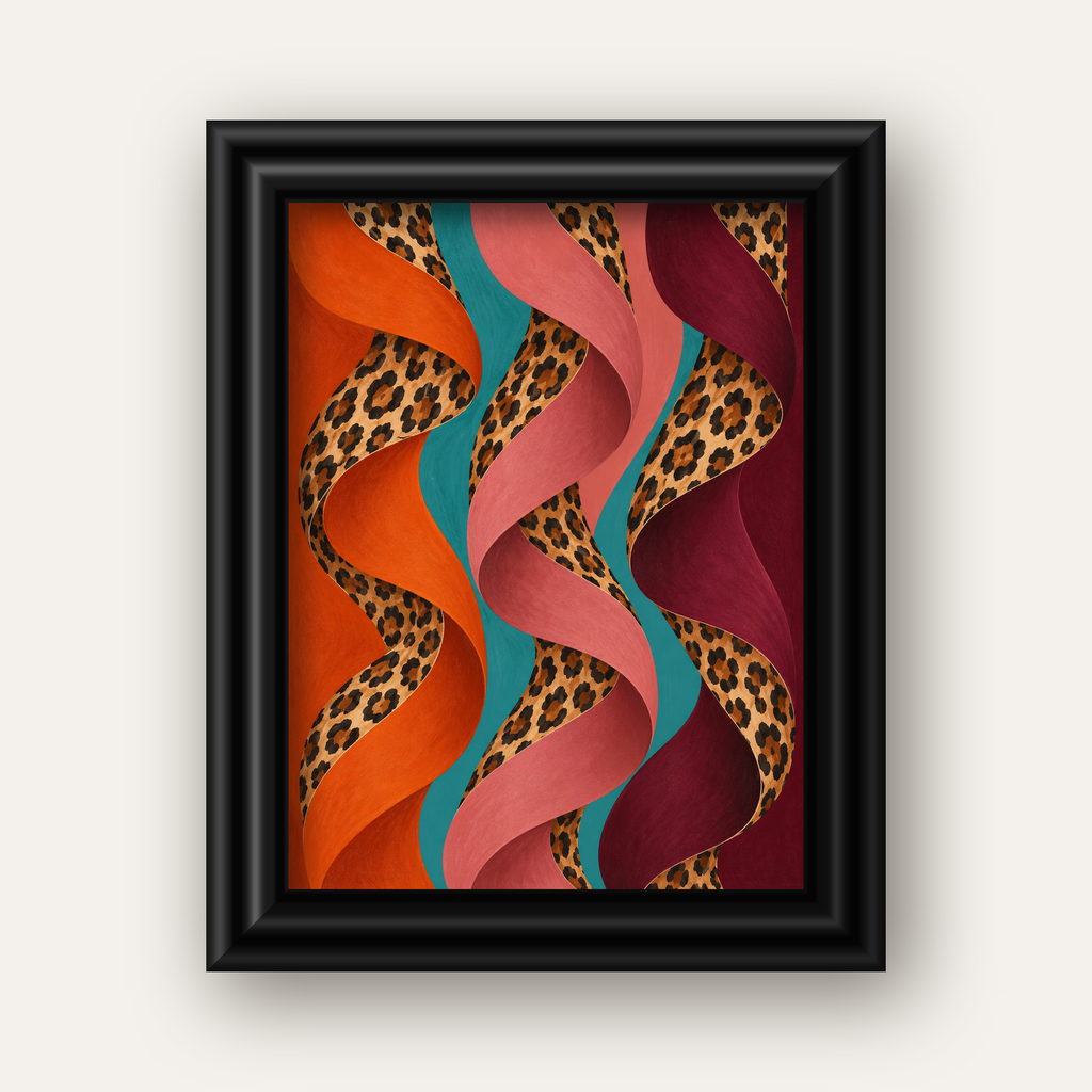 Leopar Desenli Soyut Şeritler Dijital Poster — siyah galeri çerçeveli