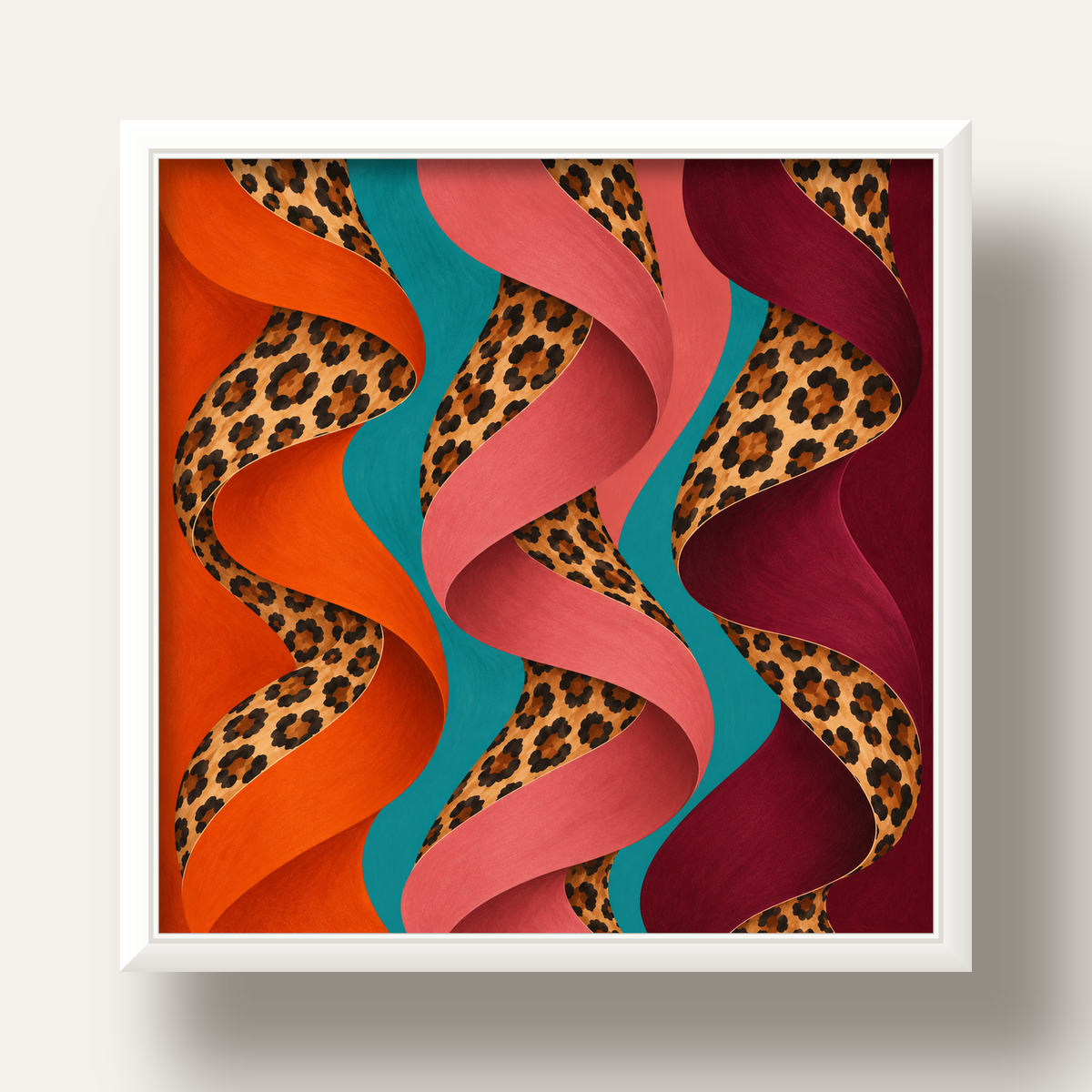 Leopar Desenli Soyut Şeritler Dijital Poster — beyaz derin çerçeveli